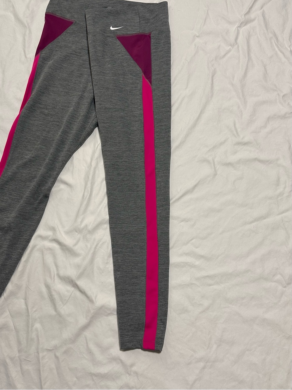 Nike Gray Leggings with Magenta Side Panels